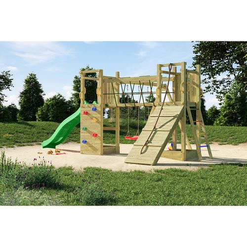 5902730333074 - Spielturm Maxi Funny natur mit Doppelschaukel Rutsche Verbindungselement Kletterwand und Rampe - Fungoo 5902730333074 - Spielturm Maxi Funny natur mit Doppelschaukel Rutsche Verbindungselement Kletterwand und Rampe - Fungoo