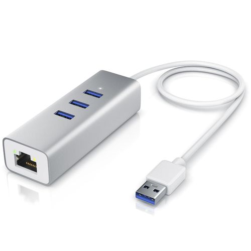 4062861843741 - CSL 3-Port USB 31 Gen1 Verteiler inkl Netzwerkadapter mit RJ45 Buchse   Aluminium Gehäuse