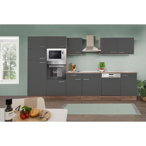 4260515339705 - Küchenprogramm Eiche York Küchenzeile 340 cm inkl E-Geräte & Mineralite Einbauspüle grau