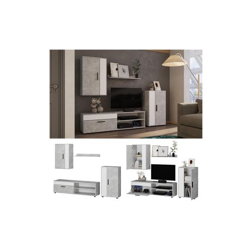 4066731370511 - Wohnwand Berno Beton Weiß Schrankwand 4er-Set Wohnzimmer 4066731370511 - Wohnwand Berno Beton Weiß Schrankwand 4er-Set Wohnzimmer
