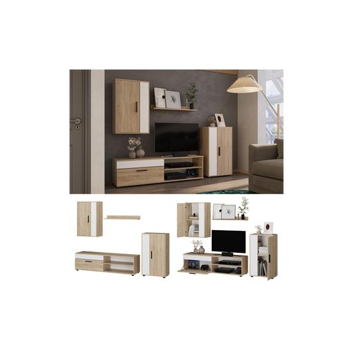 4066731370504 - Wohnwand Berno Sonoma Weiß Schrankwand 4er-Set Wohnzimmer 4066731370504 - Wohnwand Berno Sonoma Weiß Schrankwand 4er-Set Wohnzimmer