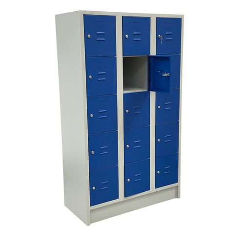 4251915409877 - CEHA Schließ- und Fächerschrank mit 105 cm Breite und 15 Fächer lichtgrau enzianblau 4251915409877 - CEHA Schließ- und Fächerschrank mit 105 cm Breite und 15 Fächer lichtgrau enzianblau