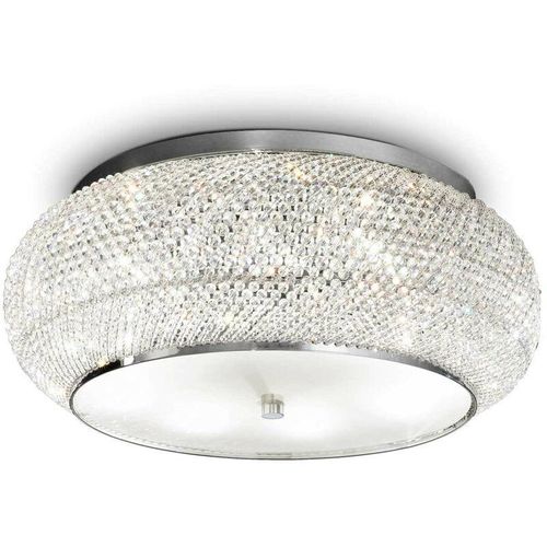 8021696100746 - Pasha - 10 Light Ceiling Flush Light Chrom Kristall E14 - Ideal Lux