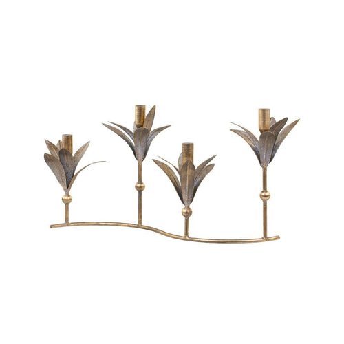 5712750329427 - Chic Antique Kerzenständer für 4 Kerzen mit Blattdekoration L50 x B20 x H27 cm antik messing