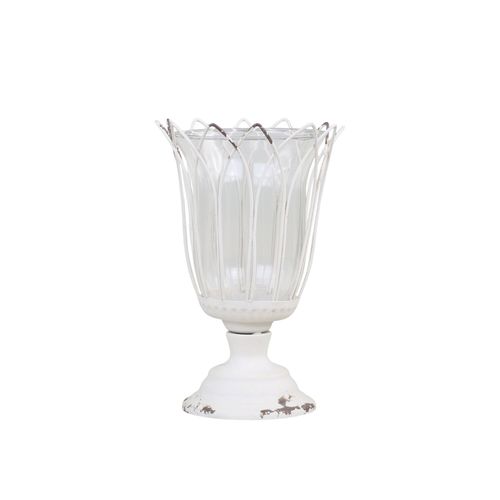 5712750312726 - Chic Antique Teelichthalter auf Fuß mit Glas H205 D13 cm antik creme 5712750312726 - Chic Antique Teelichthalter auf Fuß mit Glas H205 D13 cm antik creme