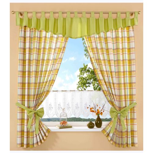 4028298293405 - Vorhang STICKEREIEN PLAUEN Dolche Gardinen Gr 145 cm Kräuselband 130 cm beige (beige grün) Kräuselband Karo