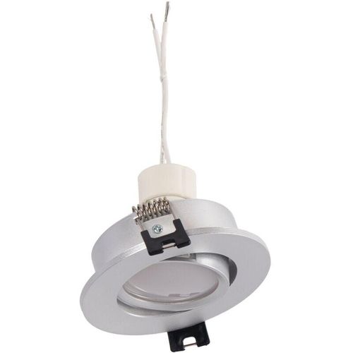 8435427144891 - KIT x 10 - Kippbarer Downlight-Ring silberfarben Ø90mm + Glühbirne GU10 5W + Fassung GU10 Lichtfarbe Kaltweiß - Kaltweiß