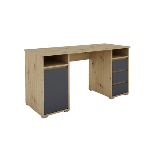 4251942206395 - Schreibtisch lobo   Arbeits-Tisch in Eiche-farben   Computer-Tisch mit 3 Schubladen 1 Tür und 2 offenen Fächern   Große Arbeits-Fläche 138 x 55cm  