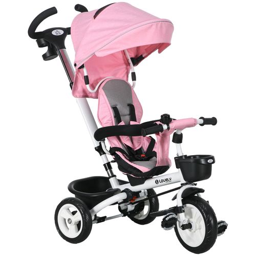 4255633566645 - 6 in 1 Dreirad mit Schubstange Kinderdreirad mit Sicherheitsgurt Rosa