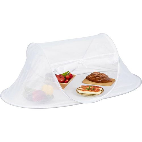 4052025413873 - Fliegenhaube Lebensmittel faltbare Abdeckhaube für Obst Kuchen hbt 40x110x58 cm Pop-Up Obsthaube weiß - Relaxdays