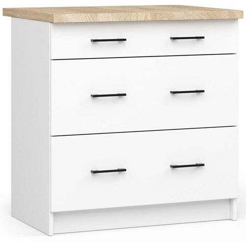 5901738169074 - Küchenschrank Akord oliwia modular S80 Unterschrank mit Arbeitsplatte Weiß 80 cm 3 Schubladen B80 x H85 x T46 cm