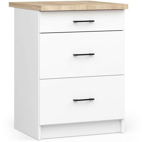 5901738169067 - Küchenschrank Akord oliwia modular S60 Unterschrank mit Arbeitsplatte Weiß 60 cm 3 Schubladen B60 x H85 x T46 cm