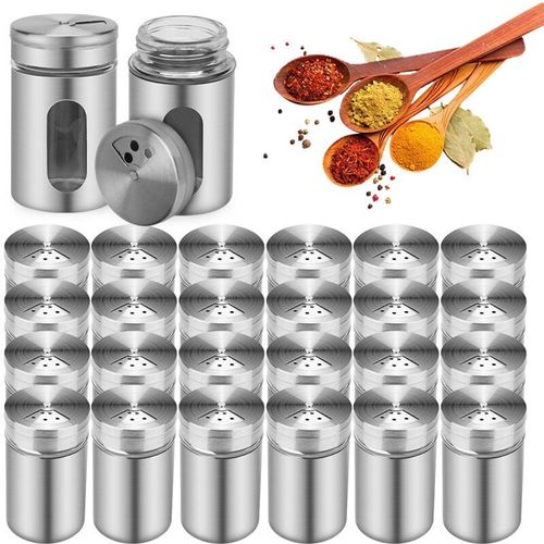 9469695508504 - Swanew - 12 pièces shaker à épices bouteille dassaisonnement en acier inoxydable verre avec couvercle rotatif cuisine Gadget outil de barbe