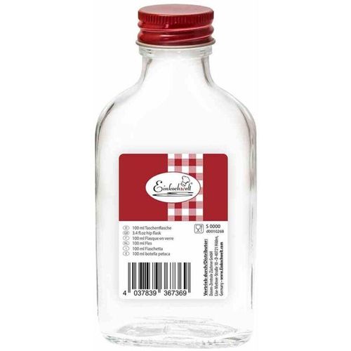 4037839367369 - - Taschenflasche weiß 100 ml mit roter Verschraubung 28 mm