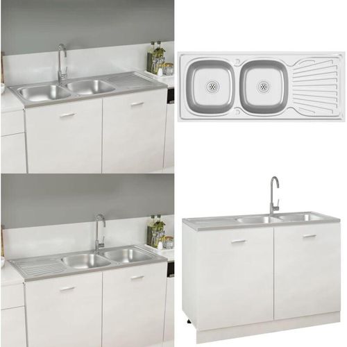 8721115438602 - Vidaxl - Doppelspüle Silbern 1200x600x155 mm Edelstahl - Küchenspüle - Küchenspülen - Home & Living - Silber