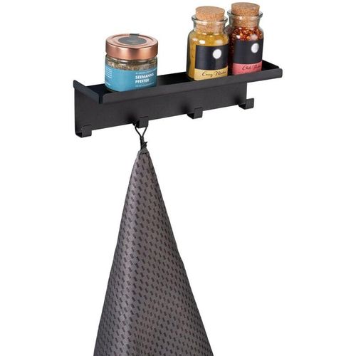 4008838404973 - Magnetische Hakenleiste Ima Befestigen ohne Bohren in Schwarz 30x65x9 cm - Hakenleiste mit Ablage Schwarz Magnet Rückseite Schwarz - Wenko