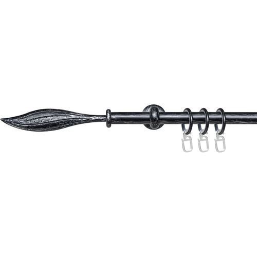 4016318401862 - Gardinenstange Esp Blatt Liedeco Ø 16 mm 1-läufig Fixmaß mit Bohren verschraubt Metall 1-läufig im Fixmaß Ø 16 mm schwarz|silberfarben