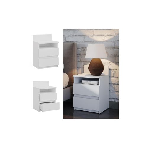 4066731326556 - Nachttisch Monty 396 x 591 cm Weiß Nachtschrank mit 2 Schubfächer