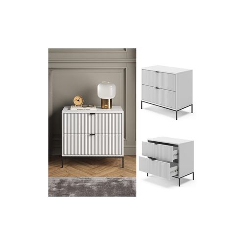 4066731444564 - Nachttisch Eliza Weiß 66 x 60 cm mit 2 Schubladen Vicco