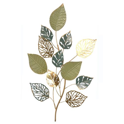 4046884075594 - Möbel Direkt Online - Großer Zweig mit Blättern aus Metall in Grüntönen