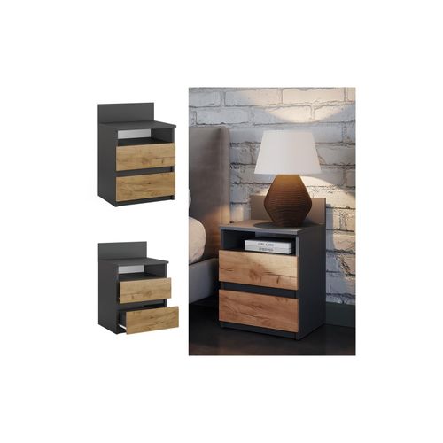 4066731326617 - Nachttisch Monty 396 x 591 cm Anthrazit Eiche mit 2 Schubfächer Schlafzimmer 4066731326617 - Nachttisch Monty 396 x 591 cm Anthrazit Eiche mit 2 Schubfächer Schlafzimmer