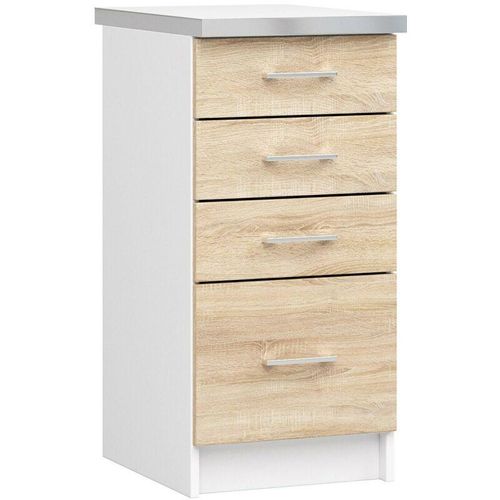 5901738166356 - Küchenschrank AKORD LIMA modular S40 Schubladenunterschrank Weiß 40 cm 4 Schubladen Front Sonoma-Eiche B40 x H82 x T445 cm