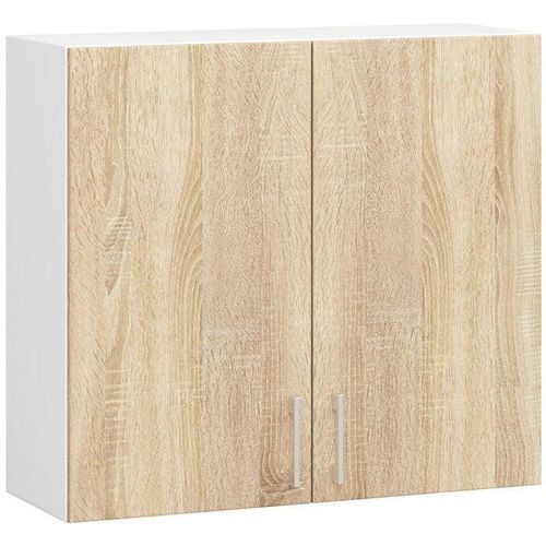 5901738166455 - Akord - Hängeschrank Küchenschrank lima modular W80 Weiß 80 cm 2 Türen 2 Ebenen Front Sonoma-Eiche B80 x H72 x T305 cm