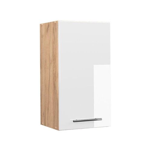 4066731161010 - Hängeschrank Küchenschrank Küchenmöbel Fame-Line Eiche Weiß modern 40 cm Küche Einbauküche Hängeschrank Drehtür Einlegeboden Küchenzeile Hochglanz