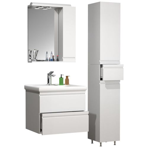 4051814427749 - 4-tlg Waschplatz Waschtisch 60 cm Badmöbel Set Waschbecken grifflose Schublade Spiegelschrank Hochschrank Silora L 4051814427749 - 4-tlg Waschplatz Waschtisch 60 cm Badmöbel Set Waschbecken grifflose Schublade Spiegelschrank Hochschrank Silora L
