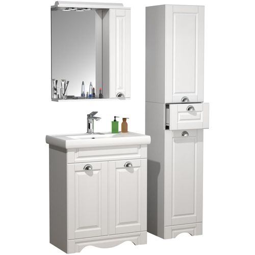 4051814427589 - 4-tlg Waschplatz Waschtisch Breite 60 cm Badmöbel Set Waschbecken Spiegelschrank Hochschrank Schublade Landhaus Casalo L 4051814427589 - 4-tlg Waschplatz Waschtisch Breite 60 cm Badmöbel Set Waschbecken Spiegelschrank Hochschrank Schublade Landhaus Casalo L