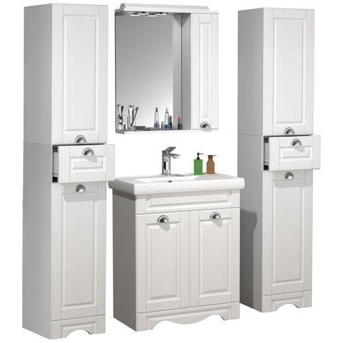 4051814427596 - 5-tlg Waschplatz Waschtisch Breite 60 cm Badmöbel Set Waschbecken Spiegelschrank Hochschrank Landhaus Casalo L