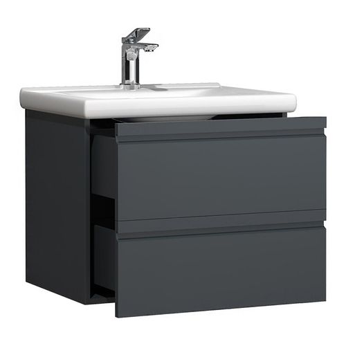 4051814423659 - 2-tlg Waschplatz Waschtisch 60 cm Badmöbel Set mit Keramik Waschbecken grifflose Schubladen Komplettset Silora L