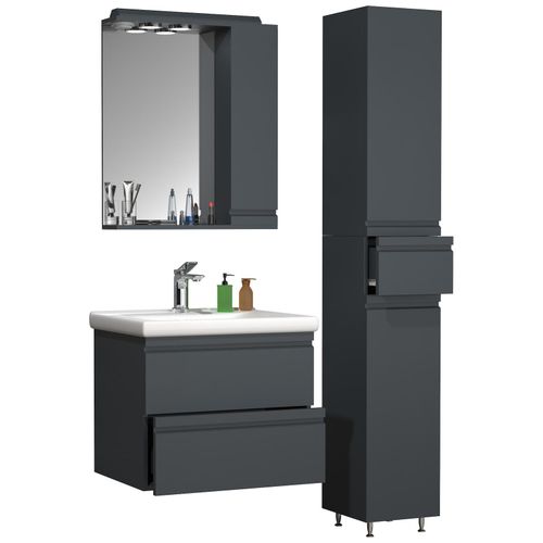 4051814427756 - 4-tlg Waschplatz Waschtisch 60 cm Badmöbel Set Waschbecken grifflose Schublade Spiegelschrank Hochschrank Silora L 4051814427756 - 4-tlg Waschplatz Waschtisch 60 cm Badmöbel Set Waschbecken grifflose Schublade Spiegelschrank Hochschrank Silora L