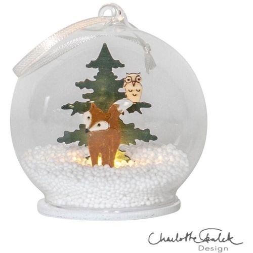 7391482048349 - Led Glaskugel Forest Friends mit Aufhängung Tiermotive aus Holz Fuchs - Star Trading