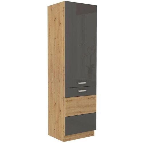 4260304596890 - Küchen Hochschrank 60 cm Eiche Artisan + Grau Hochglanz Küchenzeile Küchenblock