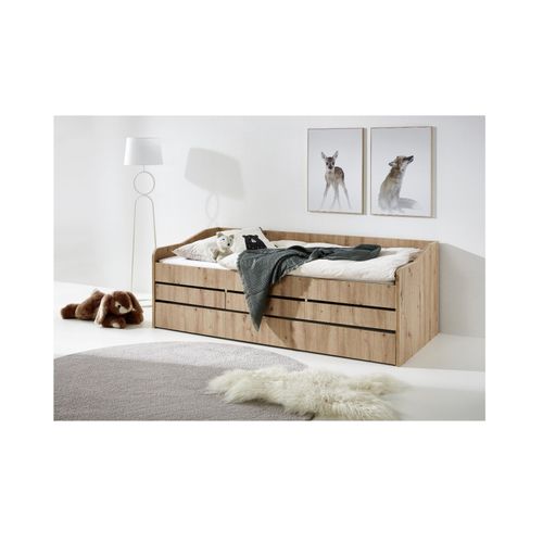 4250468583355 - - Funktionsbett Jill 90x200 ohne Lattenrost 3 Schubladen u Bettschublade Spanplatte Eiche Artisan Dekor 4250468583355 - - Funktionsbett Jill 90x200 ohne Lattenrost 3 Schubladen u Bettschublade Spanplatte Eiche Artisan Dekor