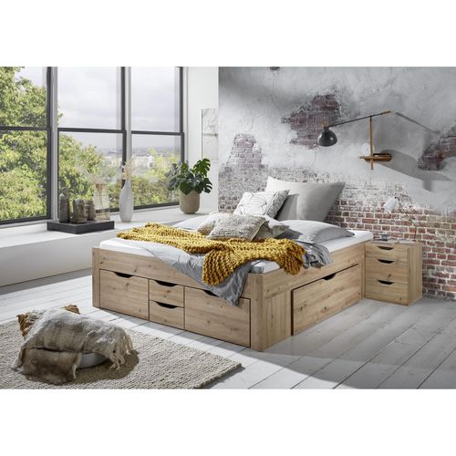 4250468575961 - Stauraumbett Noah 180 x 200 cm ohne Lattenrost mit 6 Bettschubladen Ausf Eiche Artisan Dekor 4250468575961 - Stauraumbett Noah 180 x 200 cm ohne Lattenrost mit 6 Bettschubladen Ausf Eiche Artisan Dekor