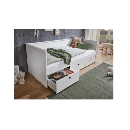 4250468582006 - Funktionsbett eLeona 90x200 cm ohne Lattenrost mit 3 Schubladen Ausf Weiß lackiert 4250468582006 - Funktionsbett eLeona 90x200 cm ohne Lattenrost mit 3 Schubladen Ausf Weiß lackiert