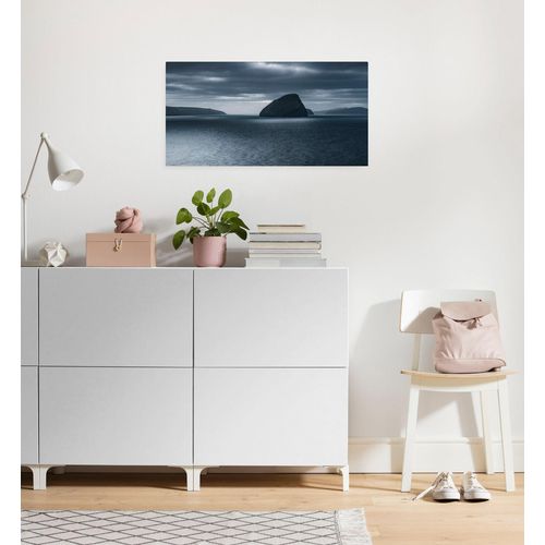 4055065031830 - Leinwandbild Keilrahmenbild - Silver Sea - Größe 60 x 30 cm Baum Berge Blumen Blätter Foto Jahreszeiten Landschaft Meer Natur Palmen Strand (Packung 1 St) 60x30 cm (Breite x Höhe) Keilrahmenbild blau|weiß