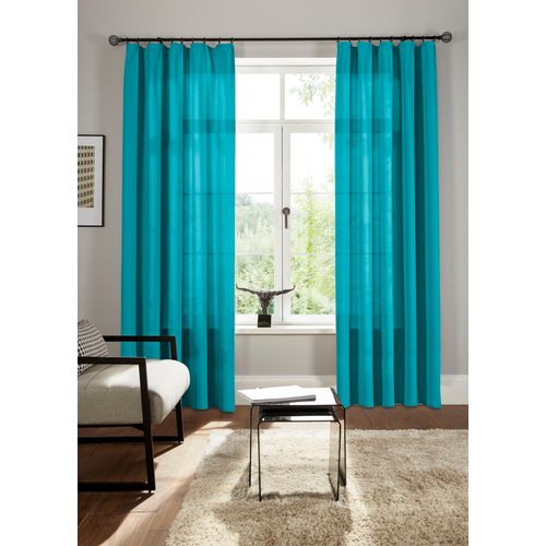 6941446629575 - Vorhang BRUNO BANANI Lagan Gardinen Gr 145 cm Kräuselband 140 cm blau (petrol) Kräuselband Gardine Set blickdicht gewebt Microfaser verschiedene Größen einfarbig