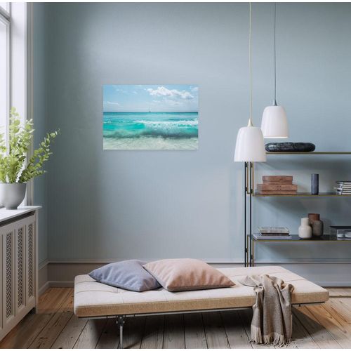 4055065031793 - Leinwandbild Keilrahmenbild - Coastline - Größe 60 x 40 cm Baum Berge Blumen Blätter Foto Jahreszeiten Landschaft Meer Natur Palmen Strand (Packung 1 St) 60x40 cm (Breite x Höhe) Keilrahmenbild blau