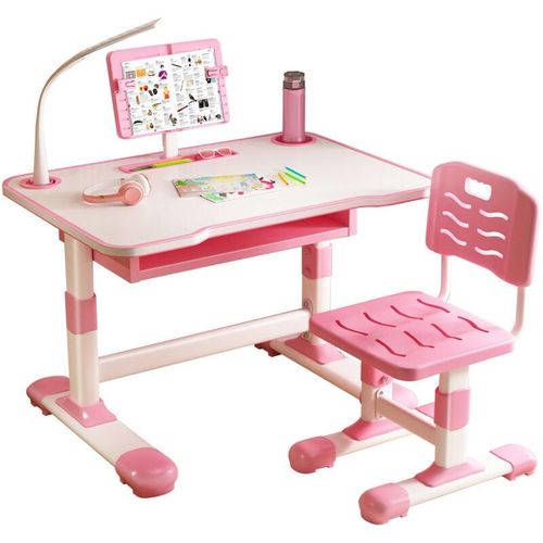 8711727226452 - Kindertisch- und Stuhlset mit Stauraum - Kinder-Schreibtisch - 73×70×46 cm - Rosa