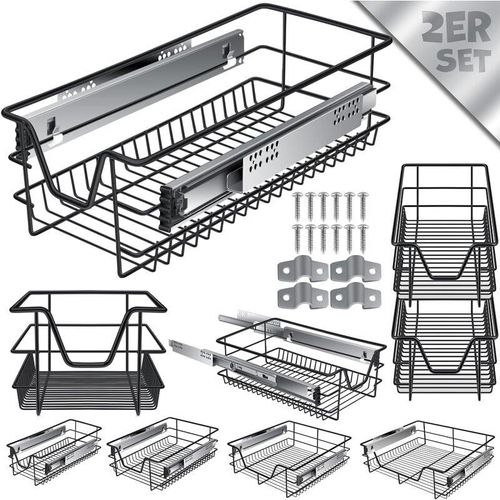 4255598319140 - Teleskopschublade Küchenschublade Küchenschrank Korbauszug Schrankauszug Vollauszug Schublade 2x 30cm - Schwarz - Schwarz - Kesser