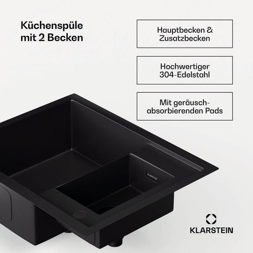 4060656529573 - - Edelstahl-Spülbecken 61x50 cm mit Überlauf & Sieb - hochwertiges resistentes Waschbecken für Küche inkl Zubehör - perfekter Partner für