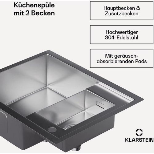 4060656529566 - - Edelstahl Küchenspüle (61x50 cm) inklusive Überlauf & Sieb - hochwertiges Waschbecken für die Küche passend für jeden