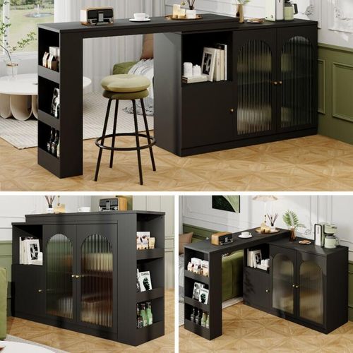 7891285146308 - Redom - Um 360° drehbare Esszimmertheke (Hauptkörper 120 x 40 x 97 cm) moderner und einfacher schwarzer drehbarer Barschrank multifunktionaler