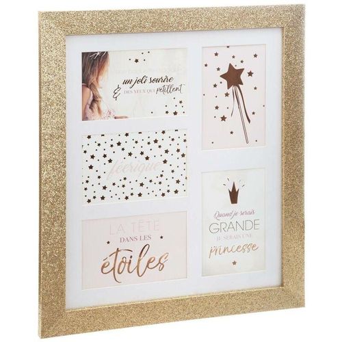 3560238651100 - Atmosphera Créateur Dintérieur - Kinder-Fotohalter Glitter - Holz und Glas - vergoldet - 5 Fotos