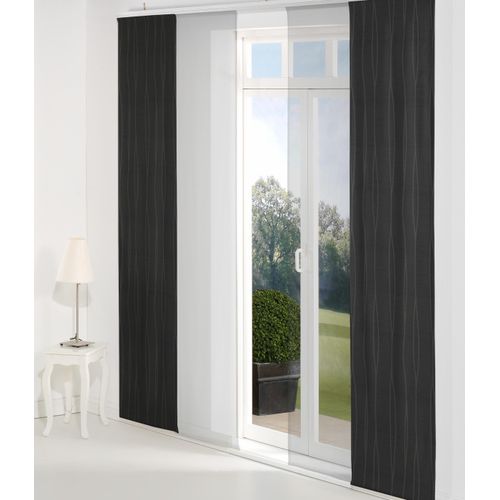 4004567173715 - Schiebegardine WIRTH LANGWASSER Gardinen Gr 145 cm Klettband 60 cm schwarz Schiebegardinen blickdicht Gardine inkl Beschwerungsstange