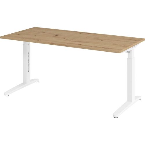 4032062191439 - eurokraft pro ANNY - Schreibtisch mit C-Fußgestell höhenverstellbar 650 - 850 mm Breite 1600 mm Asteiche weiß 4032062191439 - eurokraft pro ANNY - Schreibtisch mit C-Fußgestell höhenverstellbar 650 - 850 mm Breite 1600 mm Asteiche weiß