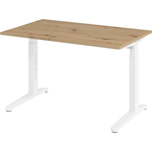 4032062191378 - eurokraft pro ANNY - Schreibtisch mit C-Fußgestell höhenverstellbar 650 - 850 mm Breite 1200 mm Asteiche   weiß